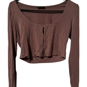 Dynamite Brown Fitted Long Sleeve Crop Blouse